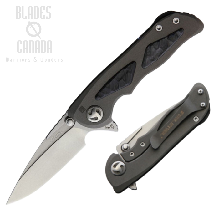 Real Steel Harrier Fledging Flipper Framelock Knife, CTS-204P Satin, Titanium/Carbon Fiber, RS9466